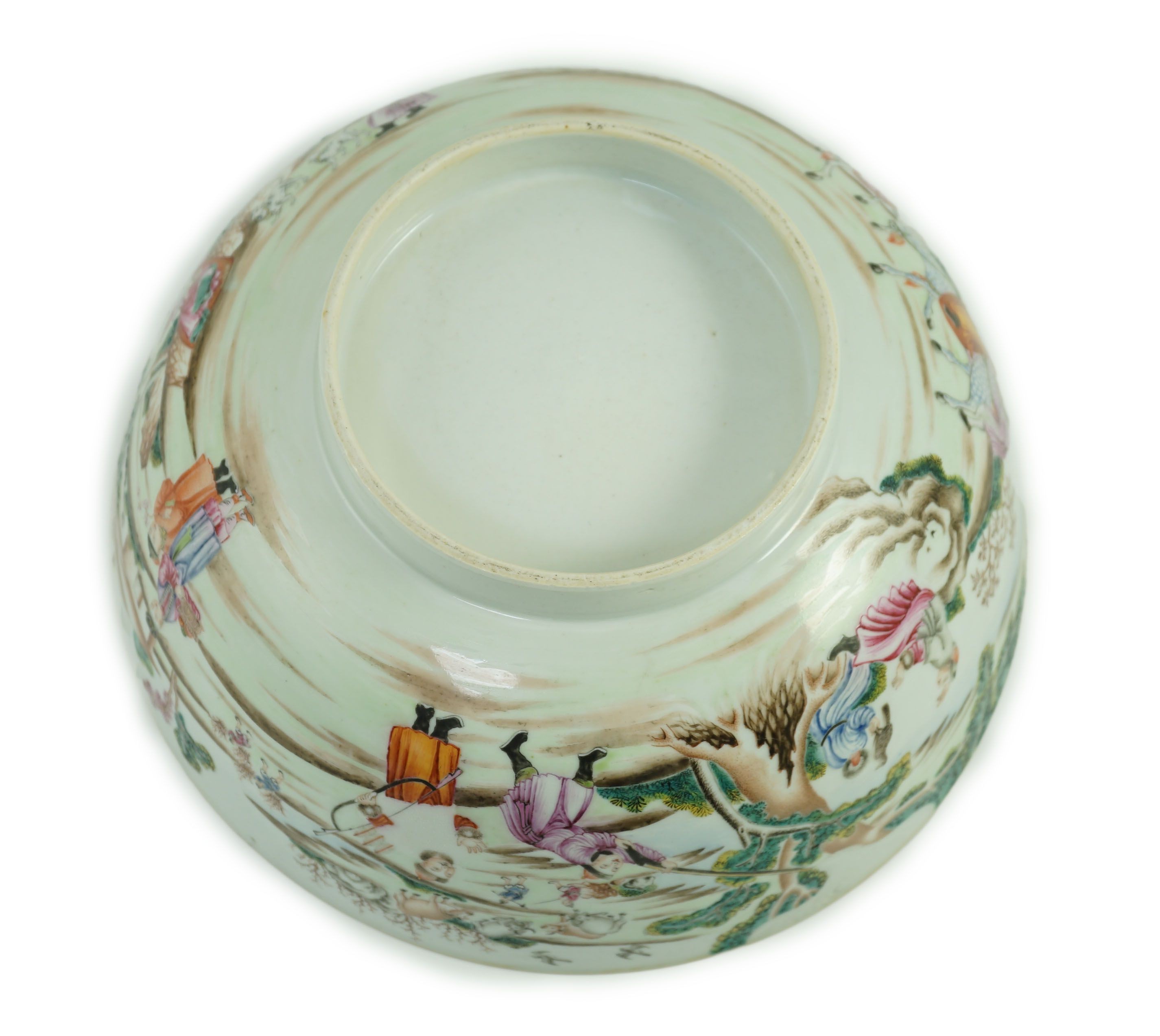 Chinese export famille rose fencai ‘Imperial Hunt’ punch bowl, Qianlong period, 26.4cm diameter